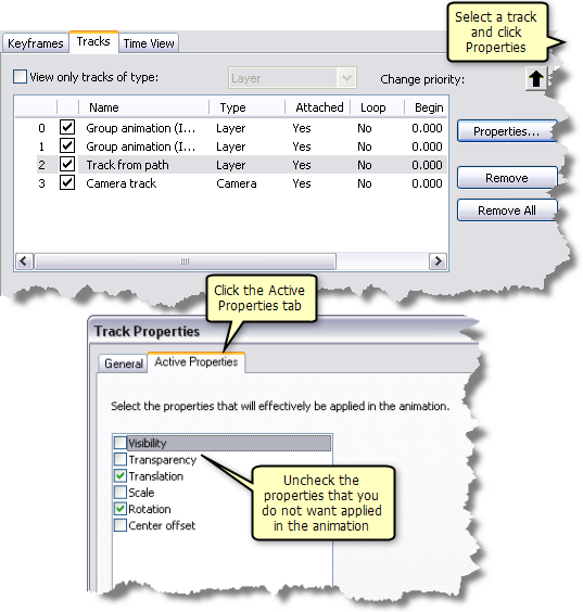 Disabling active track properties