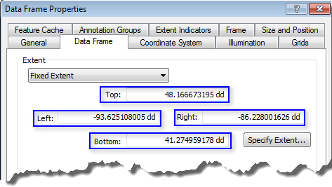 Fixed Extent option on Data Frame tab of the Data Frame Properties dialog box
