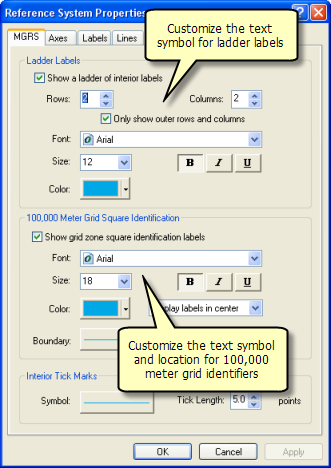 MGRS tab of the Reference System Properties dialog