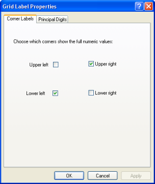 Corner Labels tab of Grid Label Properties dialog