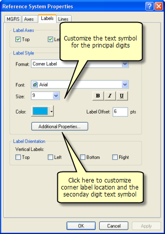 Labels tab of the Reference System Properties dialog