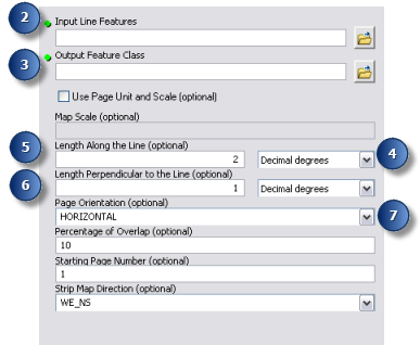 Strip Map Index Features geoprocessing tool options