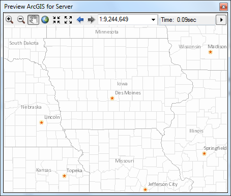 Preview ArcGIS Server window