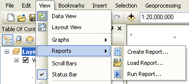 Accessing the Reports menu in ArcMap
