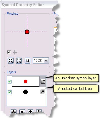 The color of an unlocked symbol layer can be changed from the Symbol Selector dialog box