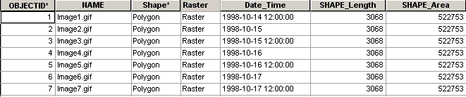 Raster catalog table