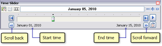 Scroll back and forward buttons on the Time Slider