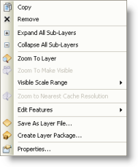 Map service layer context menu