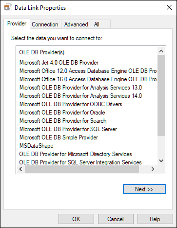 Creating an OLE DB connection