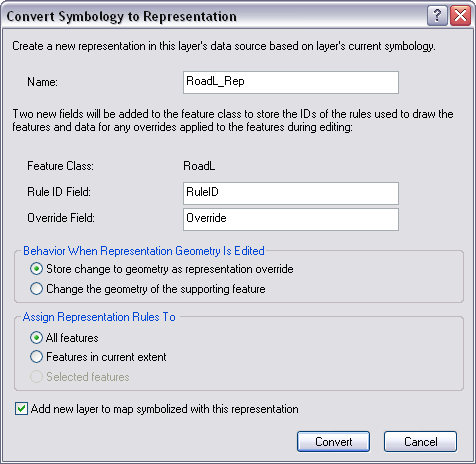 Convert Symbology to Representation dialog box.