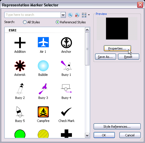 The Representation Marker Selector dialog box