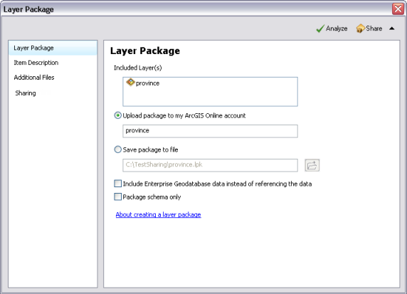 Layer Package dialog box