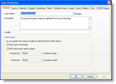 The Layer Properties dialog box with tabs