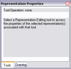 The Tools tab as it appears when there is no representation edit tool selected.