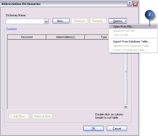 Abbreviation Dictionaries dialog box