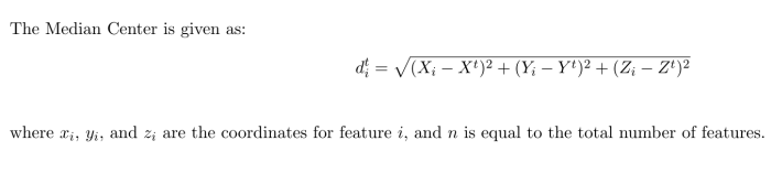 Equation that will be minimized by the Median Center algorithm