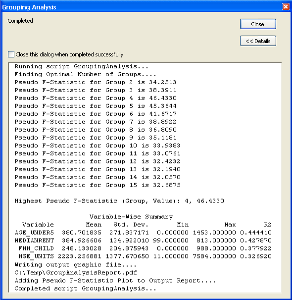 Grouping Analysis progress window