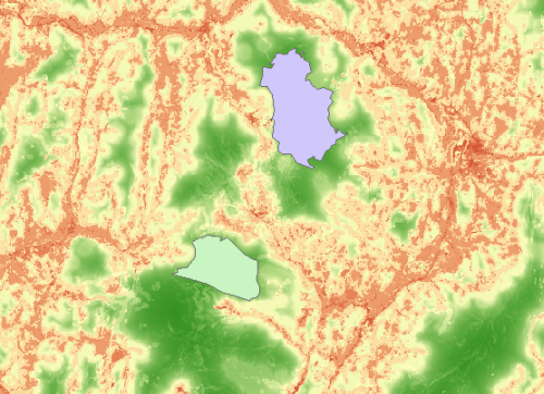 Source and Destinations layers displayed on the CostSurface layer