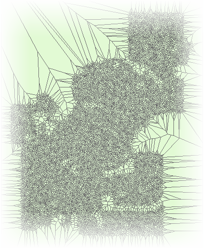 Many tiny Thiessen polygons are created, covering the study area