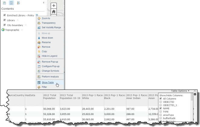 Accessing the table of results from the table of contents