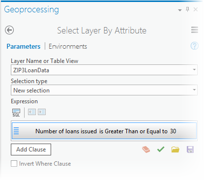 Select Layer By Attribute tool parameters