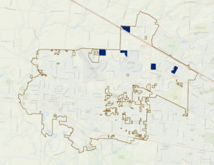 Map showing six lots