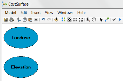 Dragging Landuse and Elevation layers into the ModelBuilder model