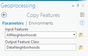 Copy Features tool parameters