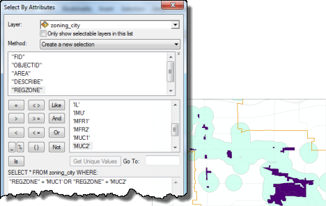 Select the mixed-use zones using Select By Attributes