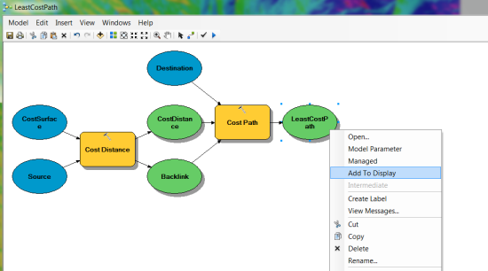 Adding the results from the Cost Path tool to the display