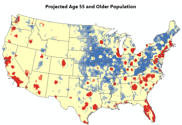 Projected age 55+ hot spot map