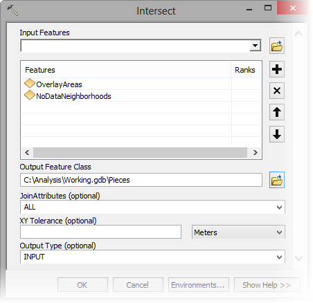 Intersect tool parameters