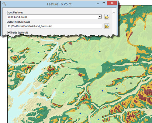 Points representing the wild lands polygons