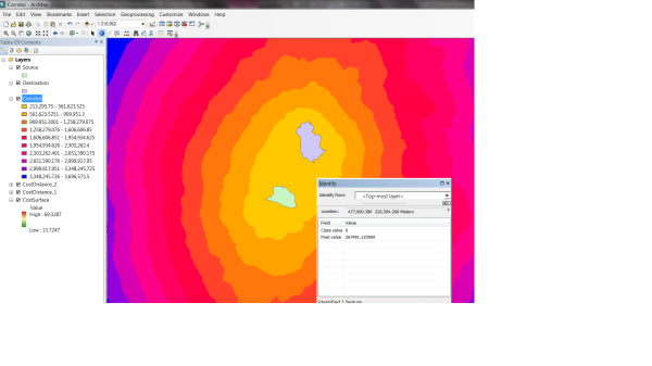 Source and Destination layers on top of the output from the Corridor tool