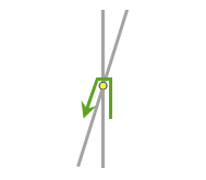 Dos caminos intersecan en un ángulo agudo. Una flecha muestra un giro pronunciado a la izquierda.