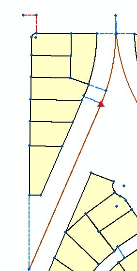 Punto de control de una parcela abierta que representa la línea del centro de la calle