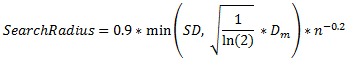 Fórmula de cálculo del radio predeterminado de búsqueda para Densidad kernel