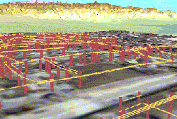 Vista 3D de postes de servicios públicos y líneas de electricidad