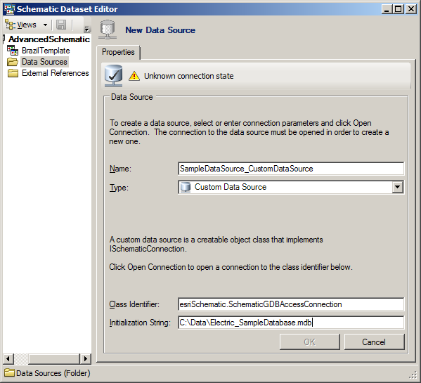 Specifying the Initialization String parameter for a Custom Data Source - sample