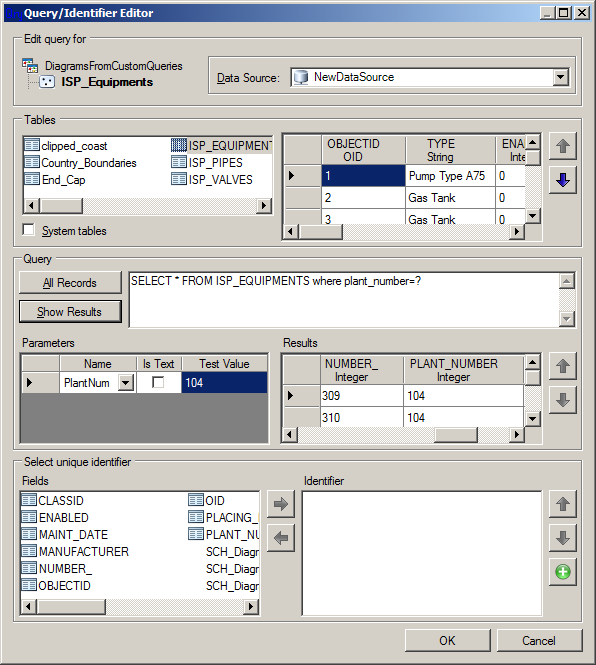 Query/Identifier Editor dialog box—Query area with parameter