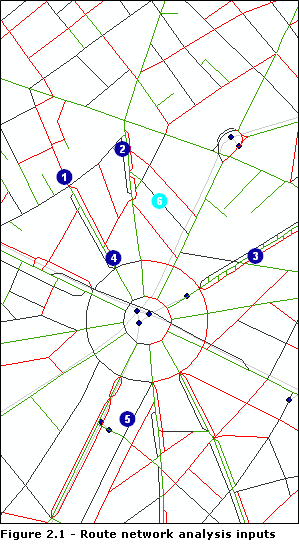 Stops created for the route network analysis