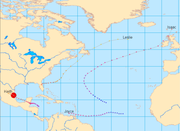 La acción de resaltado muestra huracanes con velocidades excesivas del viento en tierra