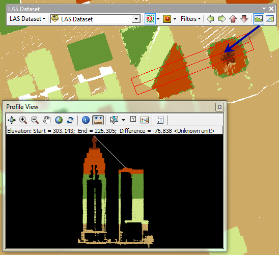 Un dataset LAS se muestra en la ventana Vista 2D