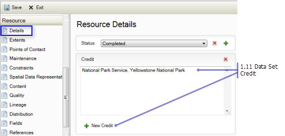Resource Details page: Data Set Credit