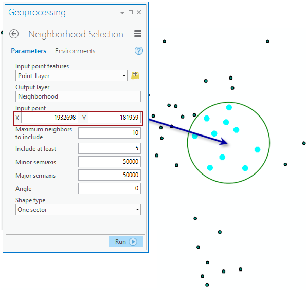 Neighborhood Selection tool dialog box