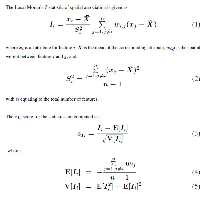 Cálculos matemáticos de I de Moran local