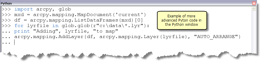 Código Python más avanzado en la ventana Python