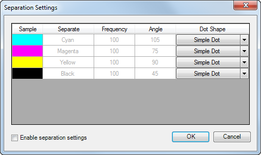 Separation Settings dialog box