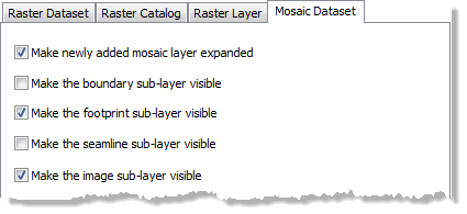 Opciones de capa de Dataset de mosaico