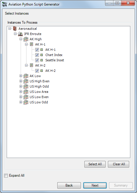 Aviation Python Script Generator wizard with instances to process